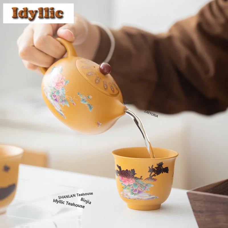 Yellow Section Clay Xishi Tea Set Complete Set Ancient Tea Ceremony Set Teapot And Tea Cup Set Tableware Accessories Decoration