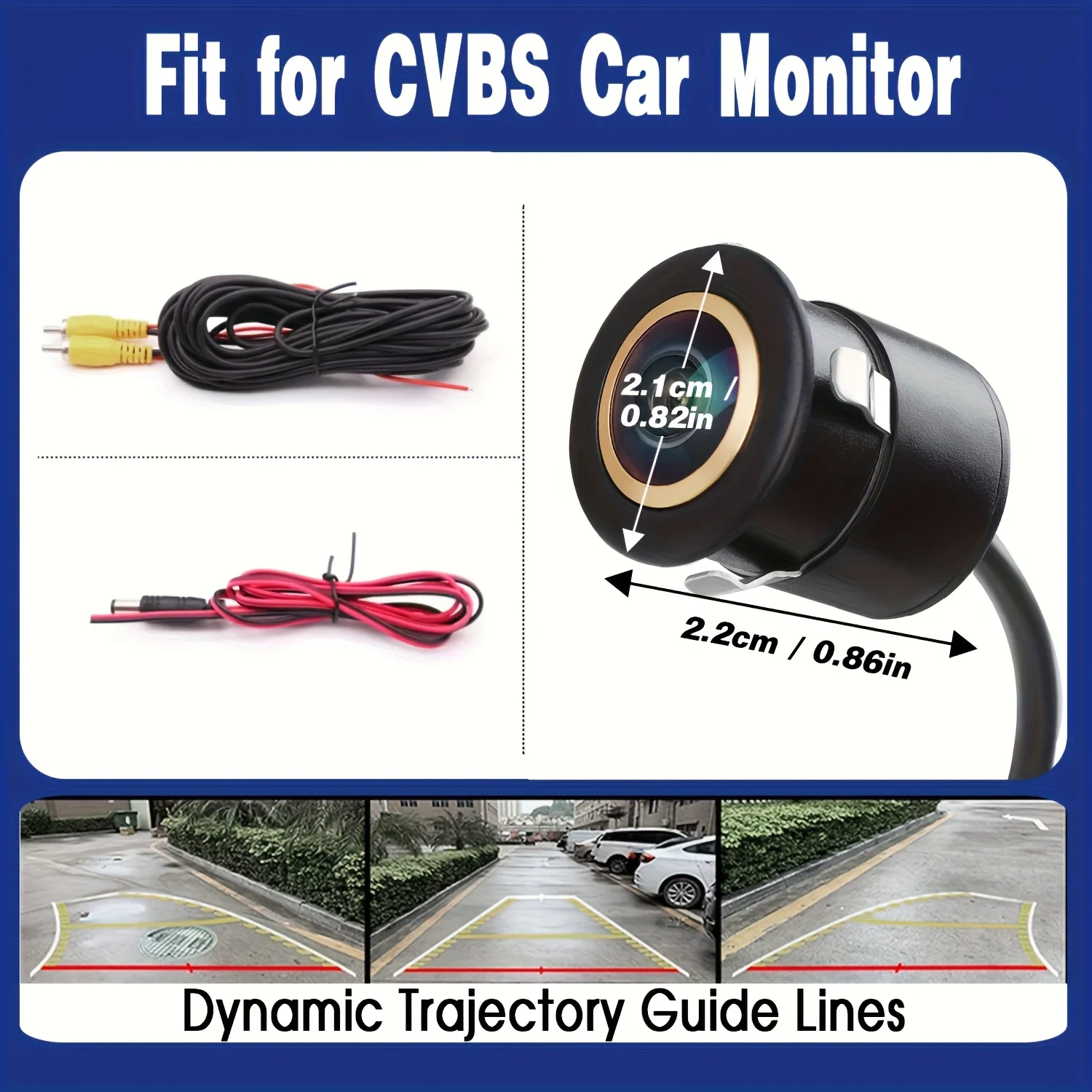 Rear View Camera for Cars Featuring Dynamic Trajectory, Moving Guide Lines , And a 170° Fisheye Lens, Suitable for Car