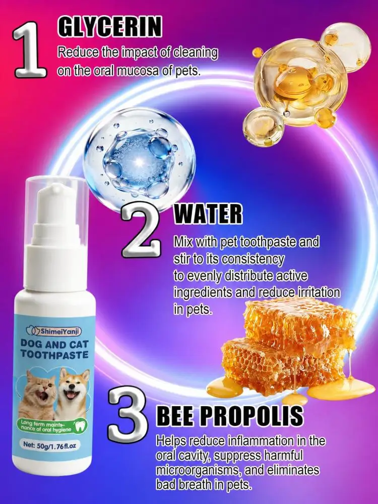 Pet Toothpaste for Dogs and Cats, Mild Gentle Formula for Daily Pet Oral Care, Efficiently Clean Surface Plaque & Food Residues, Remove Unpleasant Mouth Odor, Easy to Operate Pet Teeth Grooming Supplies