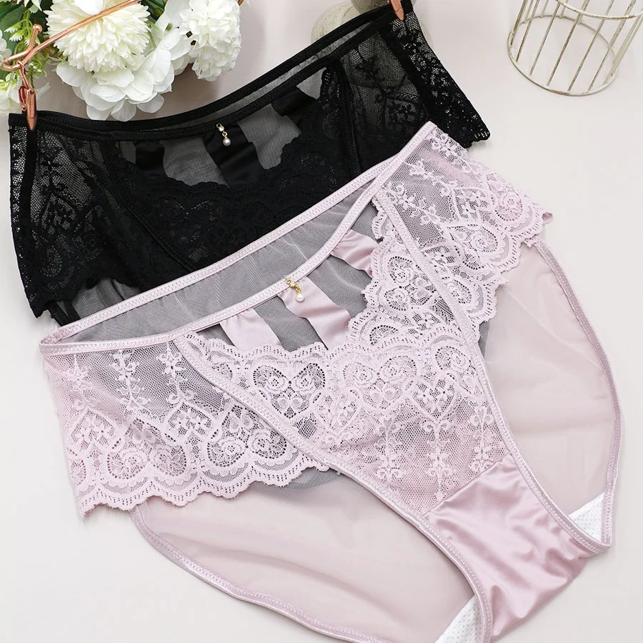 

3PCS/Set Women's Panties Sexy Luxurious Lace Sheer Cutout Net Underwear Plus Size 6XL Briefs Female Underpants