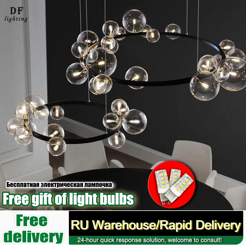 

Modern LED Crystal Lamp glass bubble chandelier luxurious living room lighting Home Decor Bedroom Light glass ball dining lights