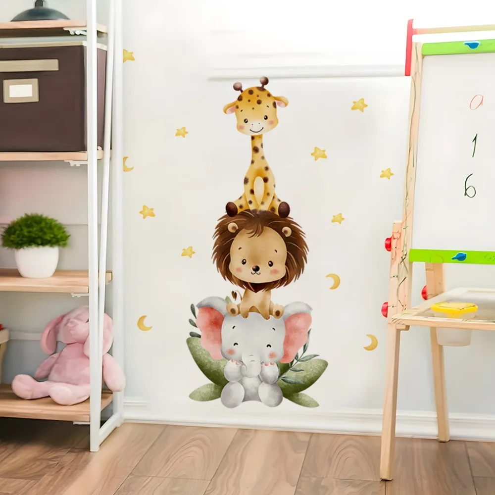 Stacking Animals Wall Decals Self Adhesive Removable Cute Cartoon Design for Kids Bedroom Nursery Playroom Easy Application
