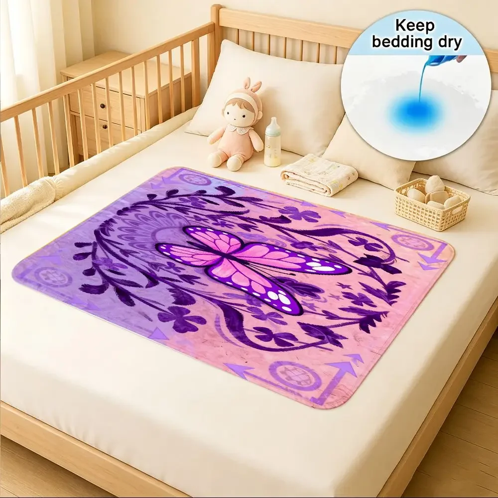 Washable & Reusable Care Urine Pad, Purple Floral Pattern On Pink Background Design, Incontinence Bed Pad for Adults & Elderly