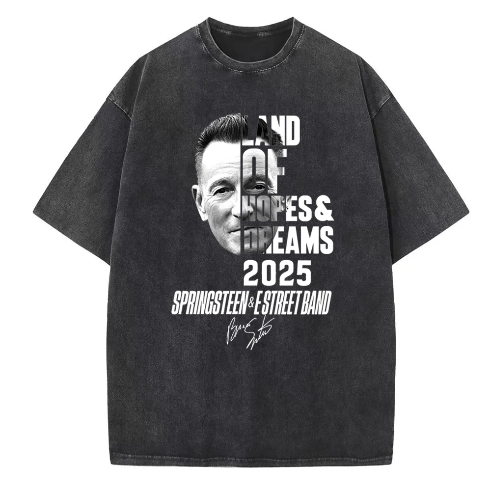Bruce Springsteen Land Of Hopes And Dreams 2025 Vintage Acid Washed T-shirt O-Neck Short Sleeve Cotton T-Shirts for Fans Gift