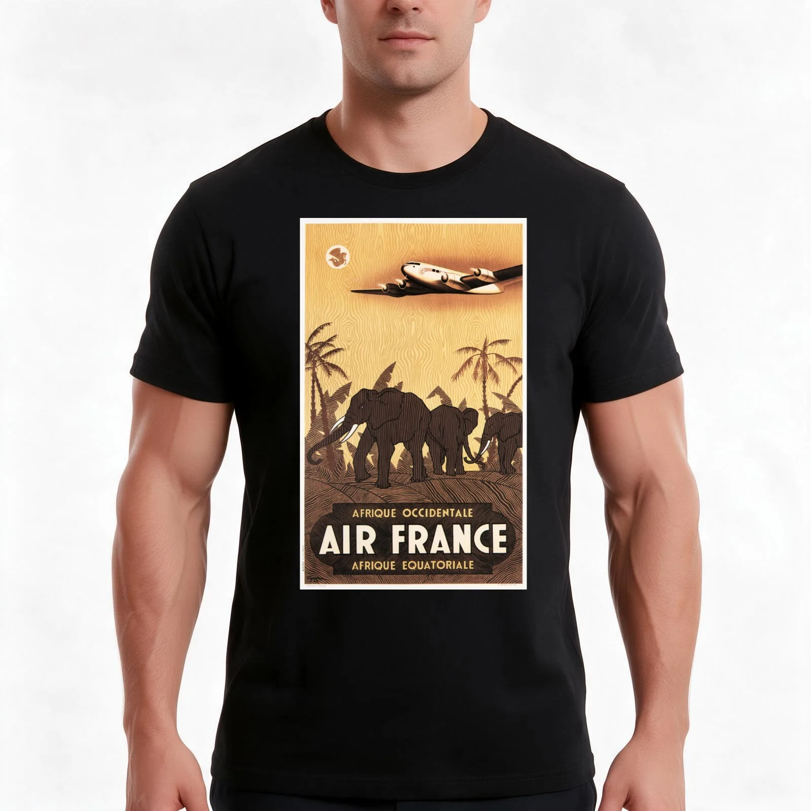 AIR FRANCE AFRIQUE Advertising Africa Vintage Airline Travel T-Shirt, Summer Casual Cotton Tee, Oversized Streetwear Tops