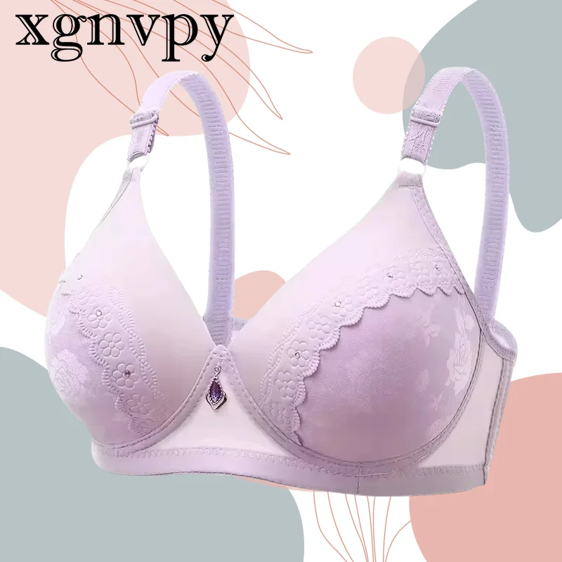 xgnvpy Korean version of the new ins women urban simple lace jacquard bra thin mom underwear comfortable underwire bra