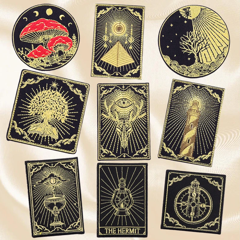 Set Punk Skull/Tarot Embroidery Patch Lighthouse Patch Iron On Patches For Clothing thermoadhesive Patches On Clothes Sew Badges