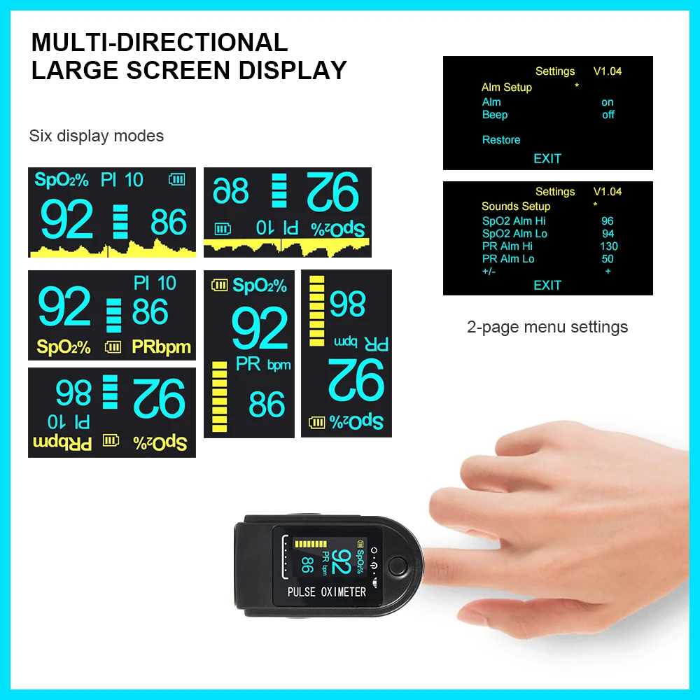 RZ Fingertip Pulse Oximeter Blood Oxygen SPO2 PR Saturimetro with Sleep Monitor Portable Pulse Oximeter