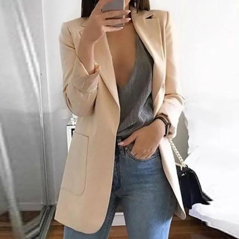 Casual aberto frente manga comprida blazer para mulheres, jaquetas de escritório, business blazer, trabalho blazer