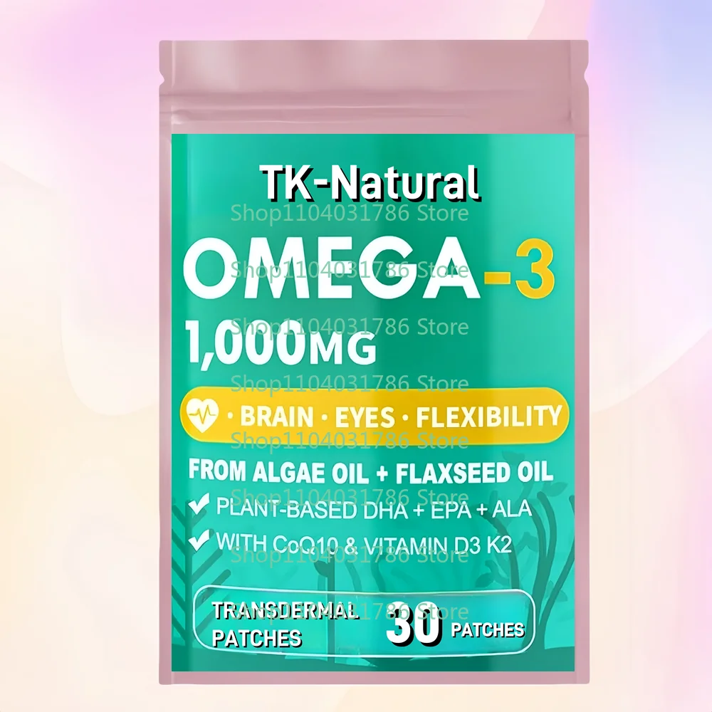 30 Adesivos Transdérmicos de Ômega 3 com Vitamina D3 K2 (MK7), CoQ10 para Suporte Ósseo, Cerebral, Ocular, da Pele e do Sistema Imunológico