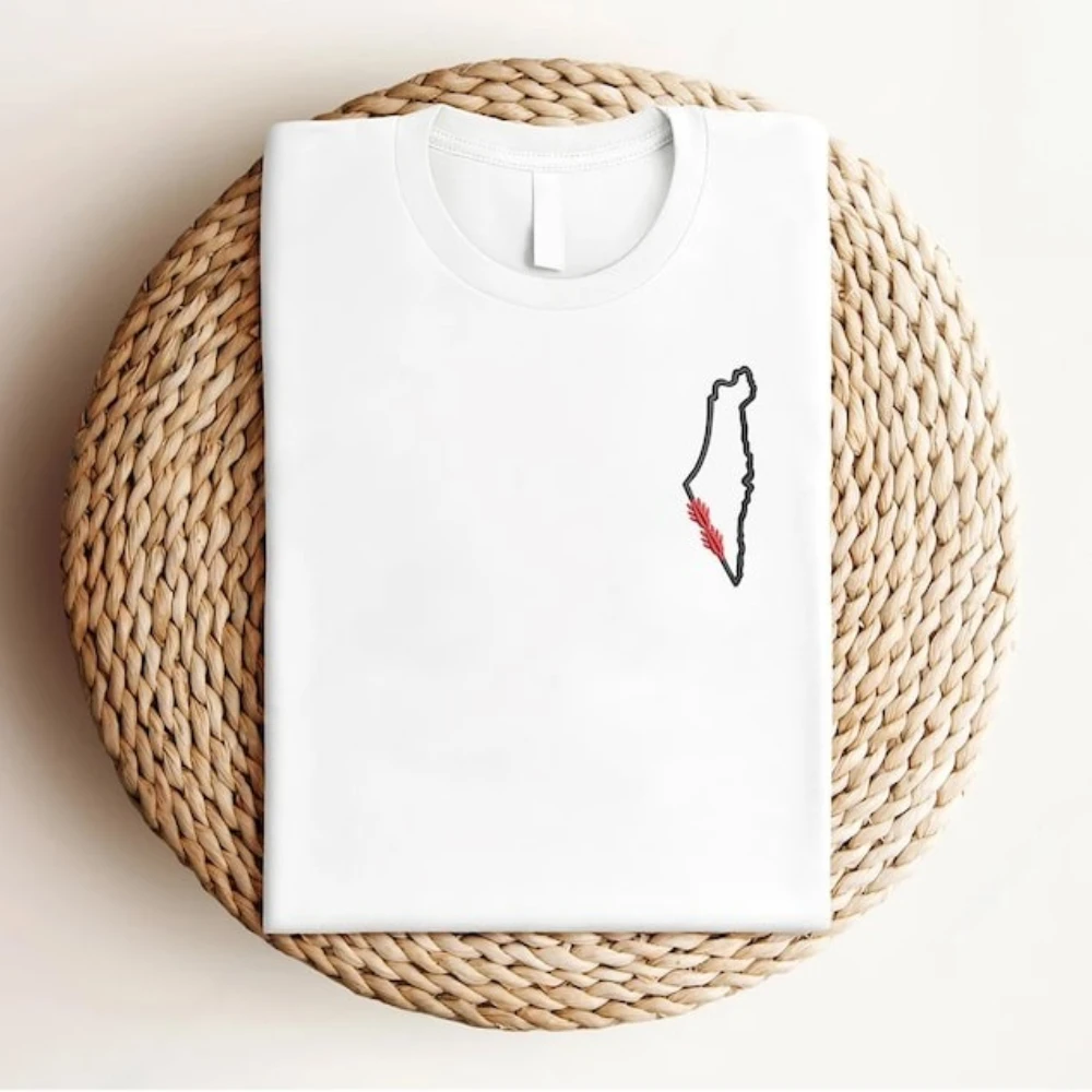 Palestine Map Outline Graphic Printed TShirt Simple Line Design Shirt Men Women Daily Life Casual Cotton Tee Tops Streetwear