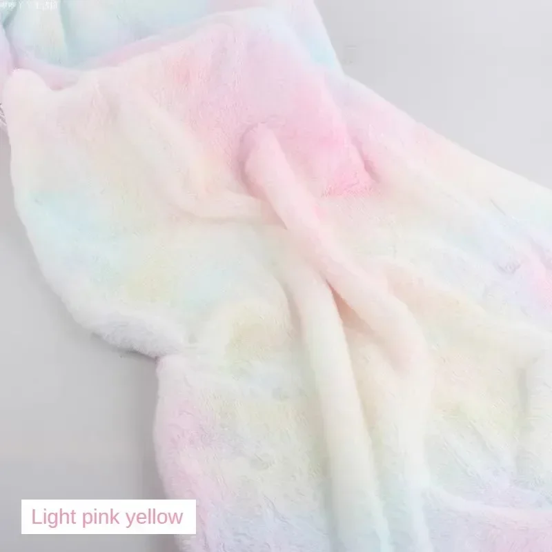 Tie Dye Faux Rabbit Plush Fur Fabric Per Meter for Toys Clothes Hats Scarf Dolls Diy Sewing Gradient Smooth Soft Rainbow Cloth