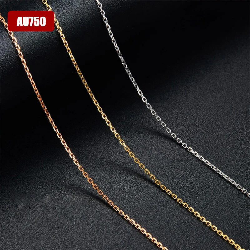 

Genuine 18K Gold Chain Necklace Classic Simple Paperclip Link Chain Pure Gold AU750 for Women Fine Jewelry Gift