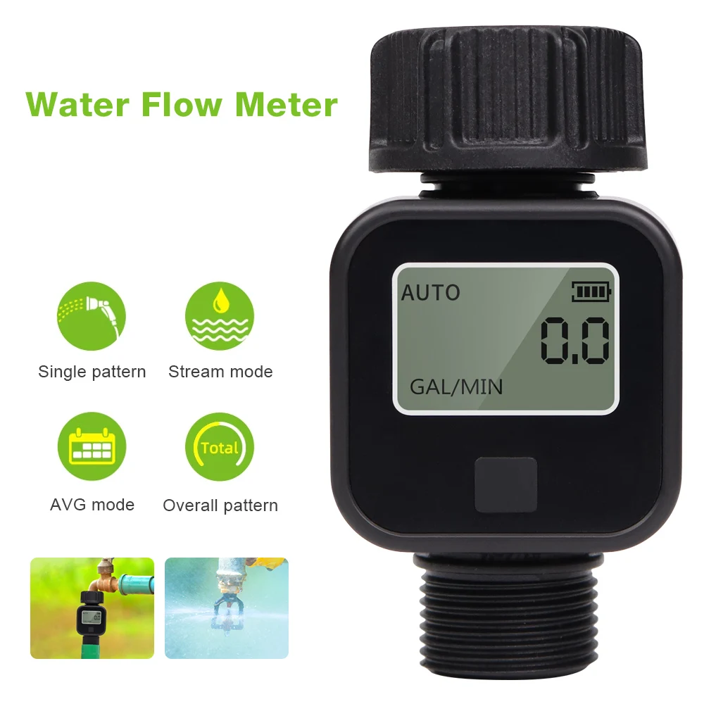 SGS05 Irrigation Water Flow Meter Gallon/Liter Consumption and Flow Rate High Accuracy Measure for Outdoor Garden Hose Watering