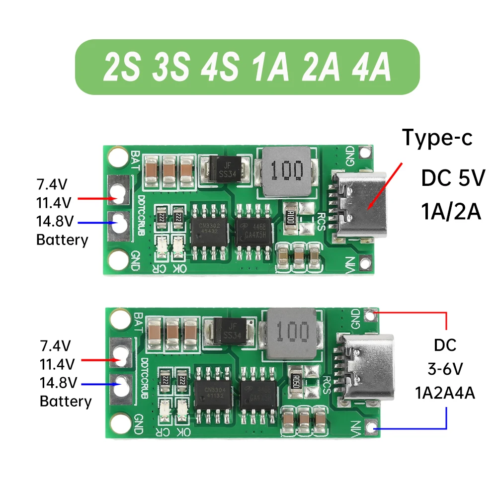 Type-C 2S 3S 4S DC 3-6V To 8.4V 12.6V 16.8V Step-Up Boost LiPo Polymer Li-Ion Charger 18650 Lithium Battery Charger Module