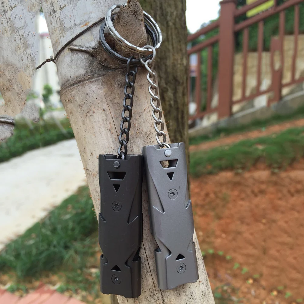 الفولاذ المقاوم للصدأ أنبوب مزدوج صافرة المفاتيح في الهواء الطلق بقاء الطوارئ بصوت عال صافرة تحت الماء التخييم المشي لمسافات طويلة التدريب الفضة