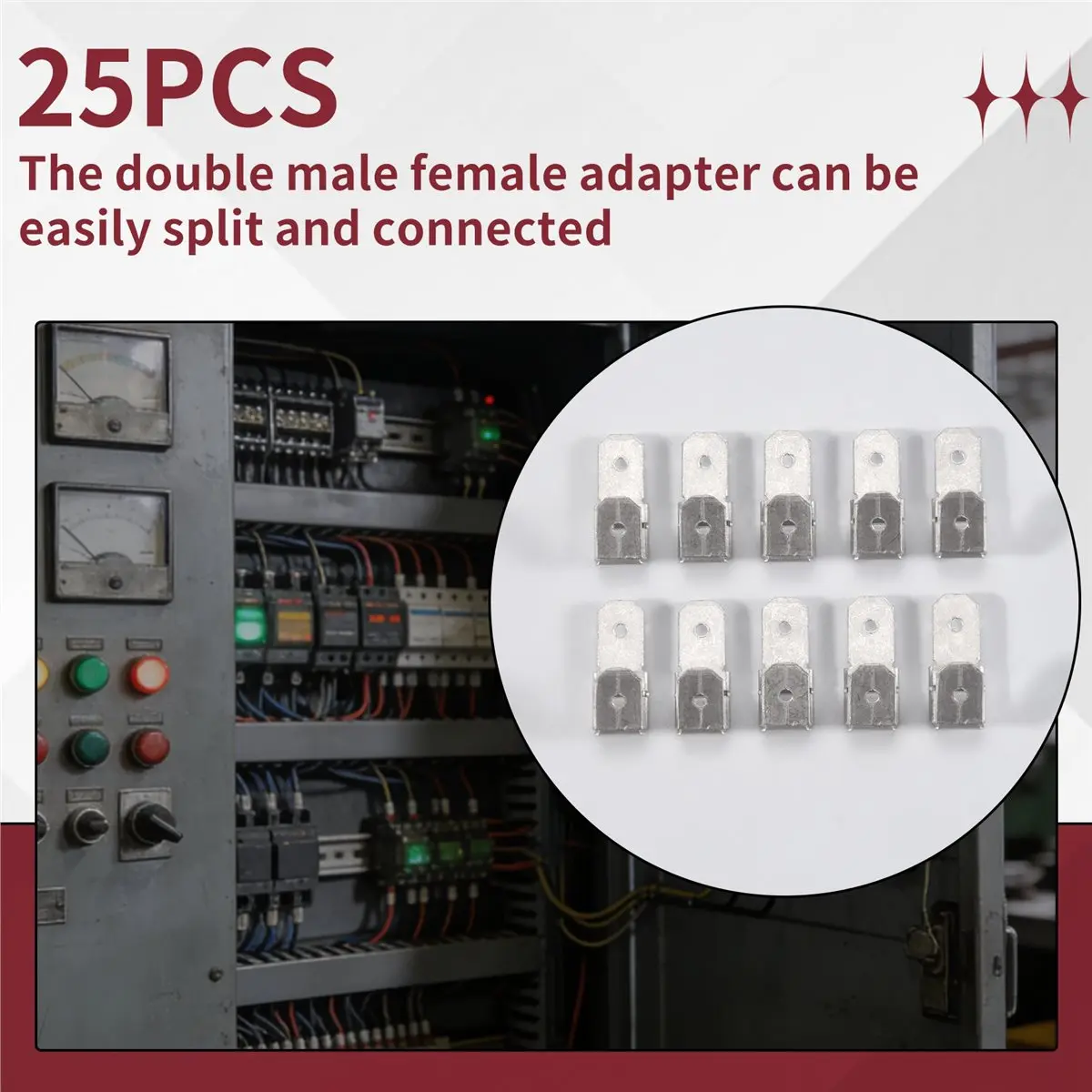 DT17 25 Pcs Double Piggyback Spade Connectors Female Male Quick Disconnect Crimp Terminals Assortment Kit 1/4 Inch