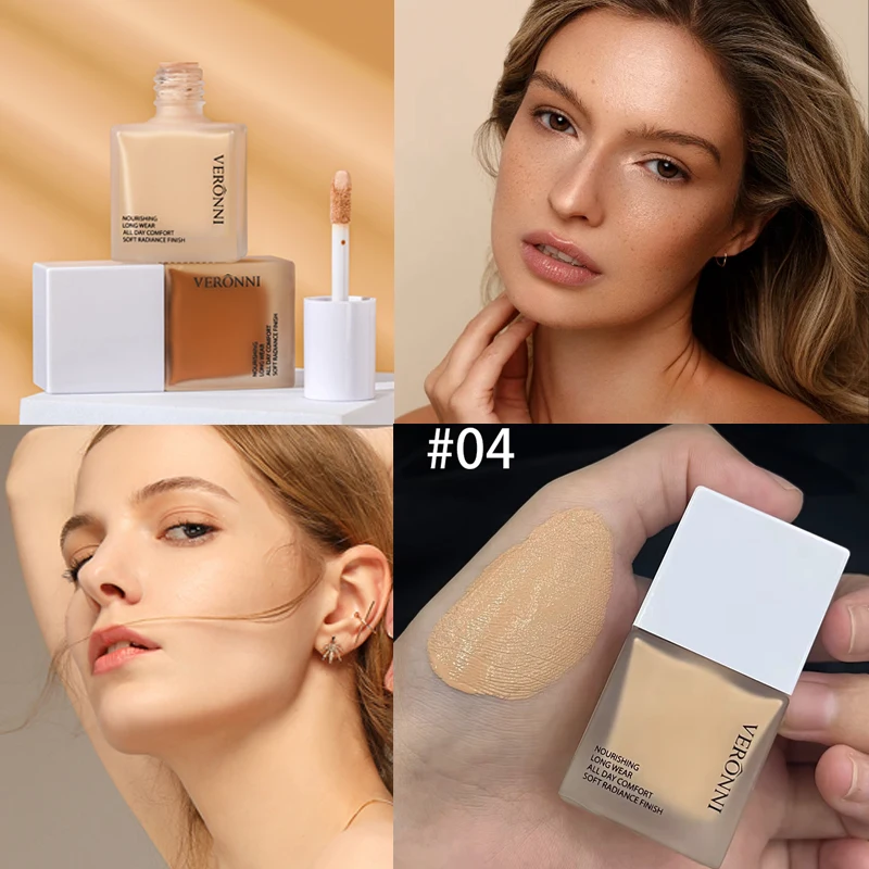 VERONNI 6色スクエアボトルファンデーション 10ml – トラベルサイズ、軽量&重ね塗り可能、ナチュラルマット仕上げ、長時間持続 1