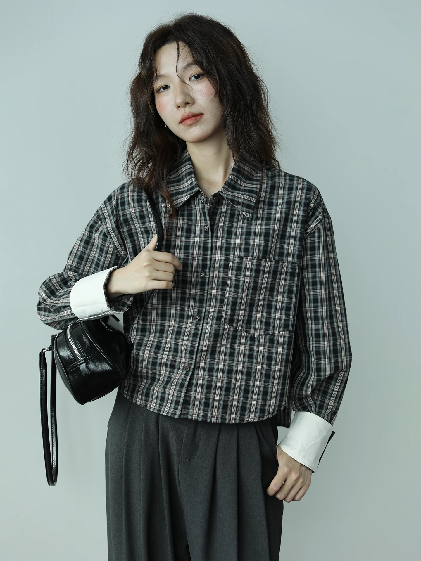 

Повседневная женская рубашка в клетку с коротким рукавом, осенне-зимняя новинка, винтажный универсальный модный топ с длинным рукавом для молодых девушек