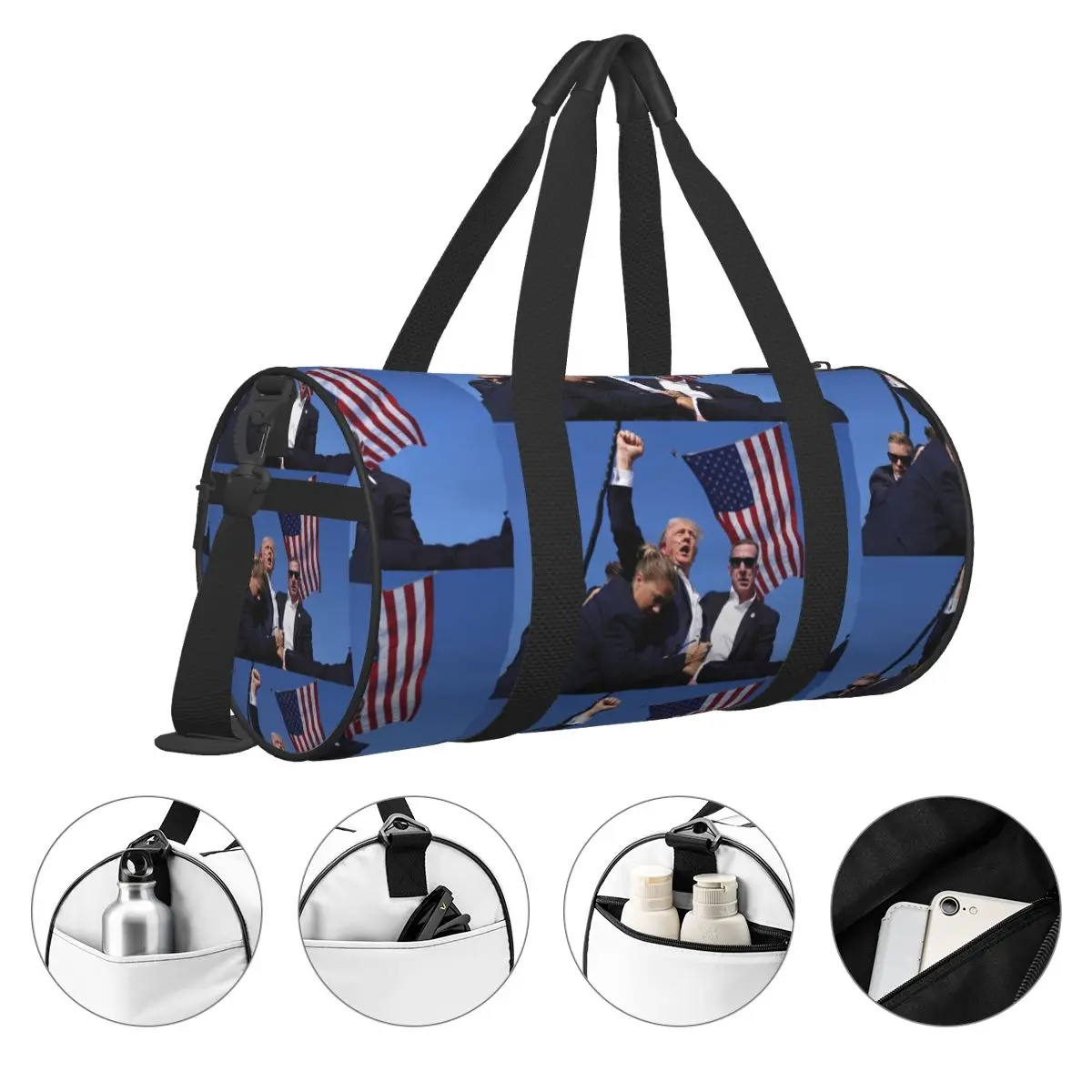 Arrested.Shot.Still Fighting Donald Trump Travel Bag Large Sport Bags Oxford Men Design Gym Bag Luggage Vintage Fitness Bag