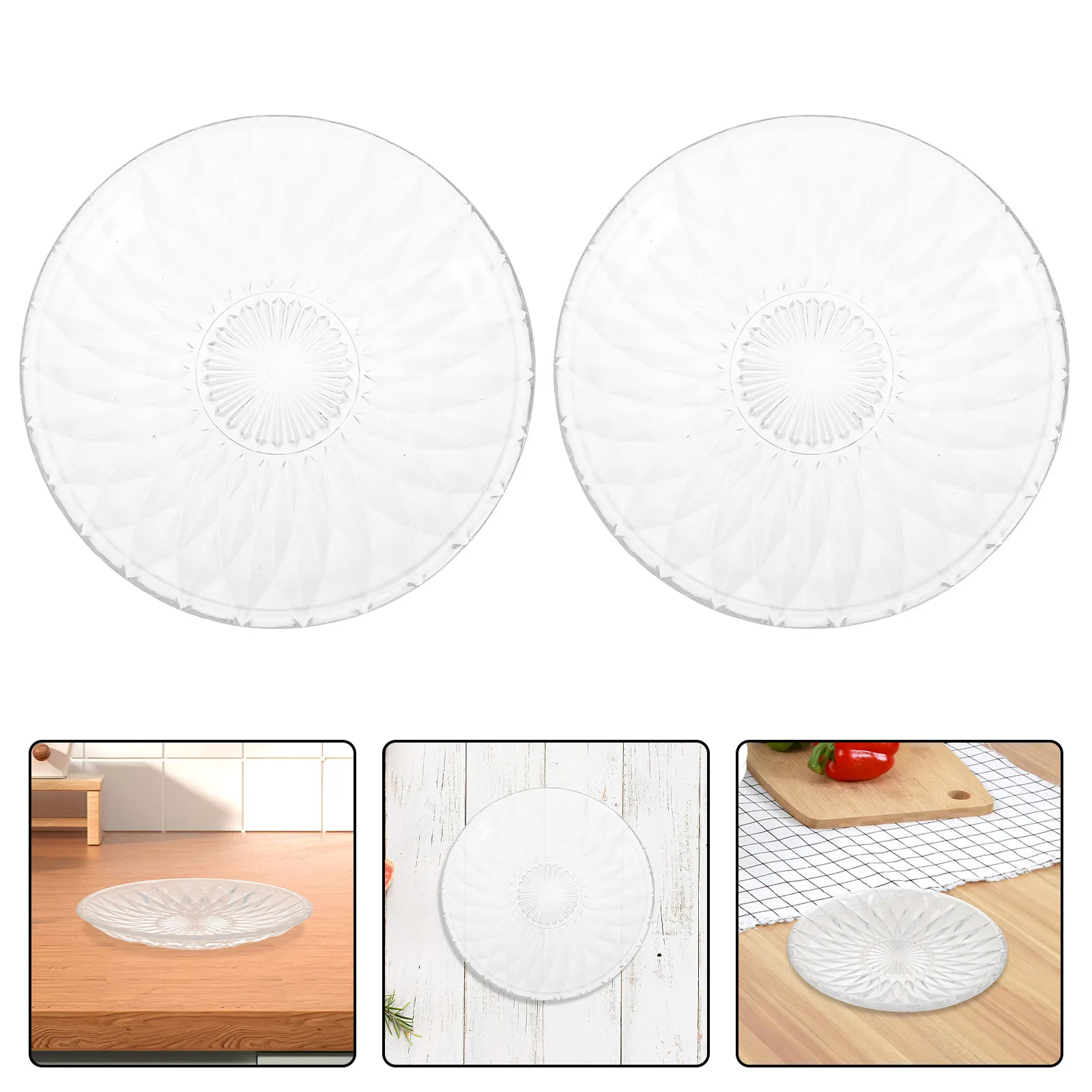 

6Pcs Glass Diamond Pattern Plates Clear Round Snack Serving Plates for Fruit Dessert Salad Party Ktv Use Iced Fruit Plate