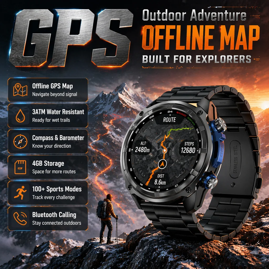 2026 Men GPS New Offline Map Smart Watch Waterproof 4GB Route Navigation Clock 860mAh Battery Outdoors Military Sport Smartwatch