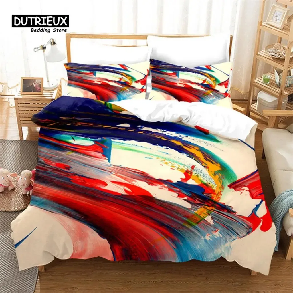 Abstract Art Painting Duvet Cover Watercolor Geometric Pattern Bedding Set Impressionism Quilt Cover King For Kids Adults Decor