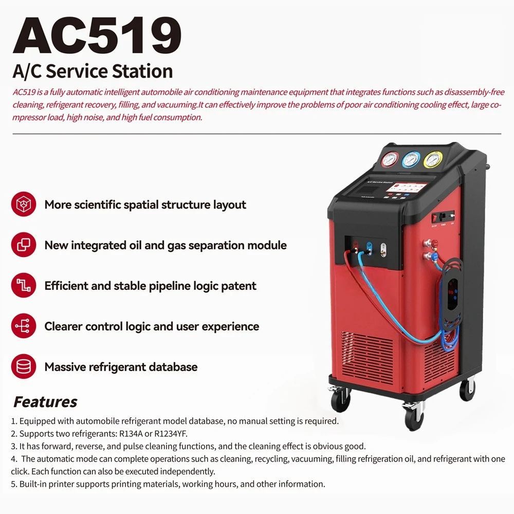 AC519 Automotive Air Conditioning Refrigerant Recovery Filling Washing Machine R134a and 1234YF Refrigerant Machine