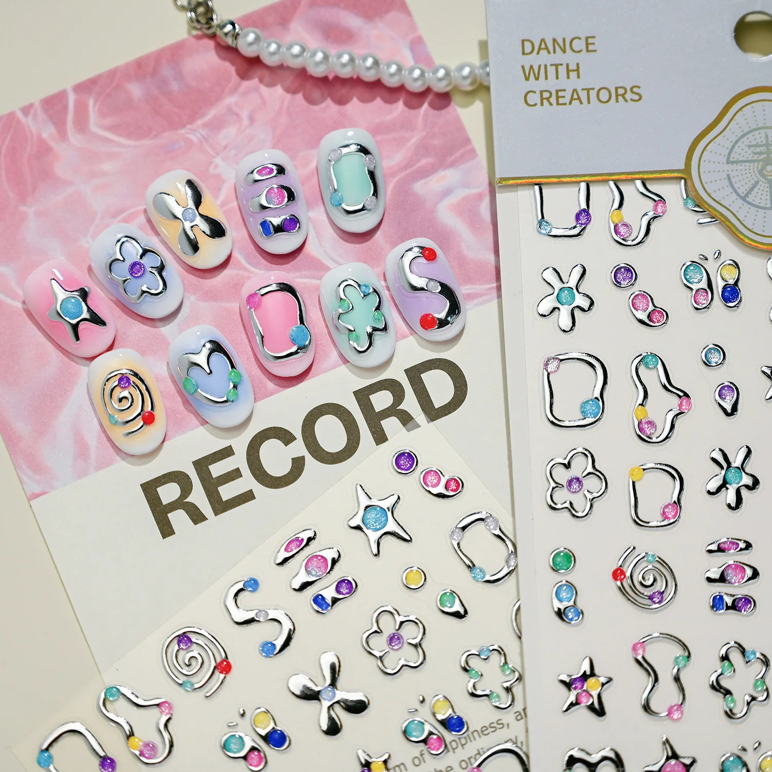 パンクシルバーメタルラインスターフラワーラブハートカラフルな蝶ネイルアートステッカーホラーハロウィンデコレーションマニキュアデカール