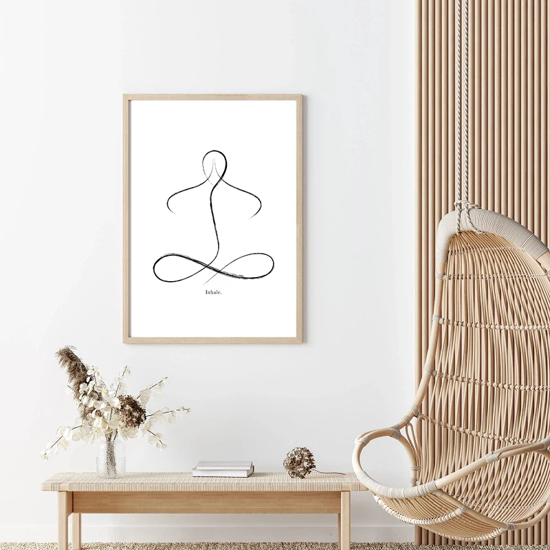 Yoga Pose Line Art Meditation Poster Yoga Symbol Breathe Canvas Printing Minimalist Modern Wall Art Picture Yoga Room Decor