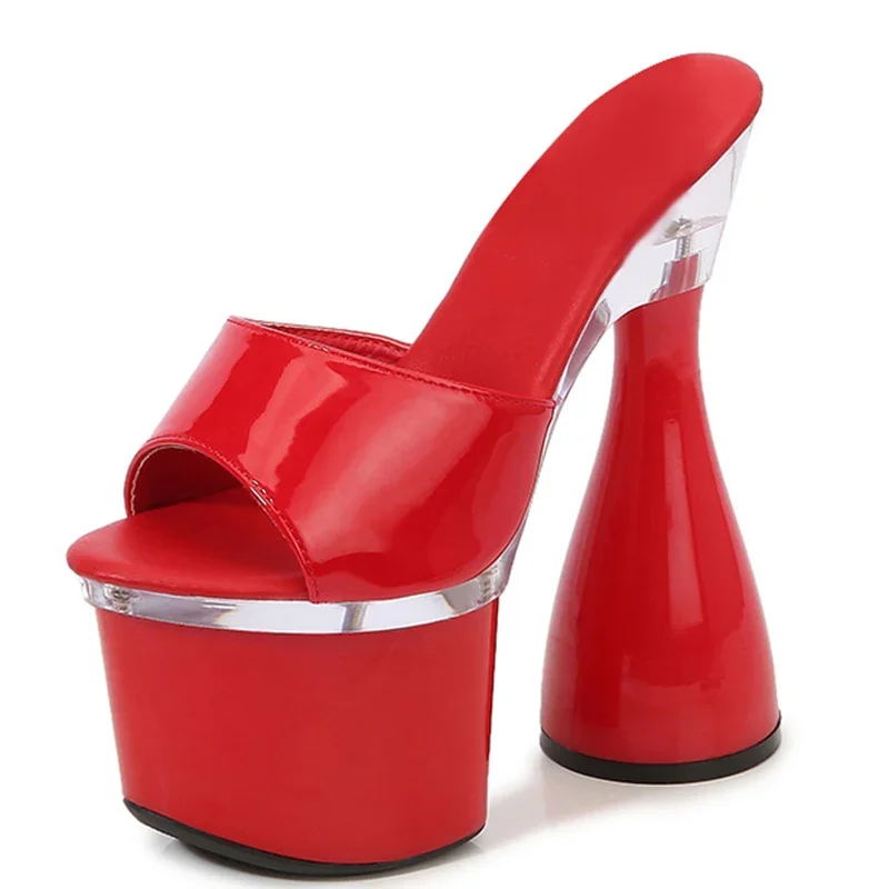 Summer Women Furry Slippers Peep Toe Sandals Platform Party Shoes 18CM High Heel Steel Pipe Dance Pumps Drop Shipping