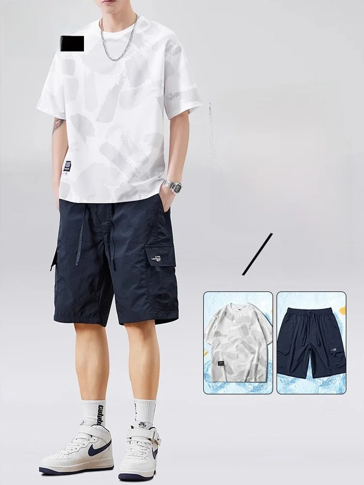 Conjunto Esportivo Casual Masculino TUCANO: Camiseta Fina de Manga Curta e Shorts de Seda Gelada – Terno de Duas Peças Modern...