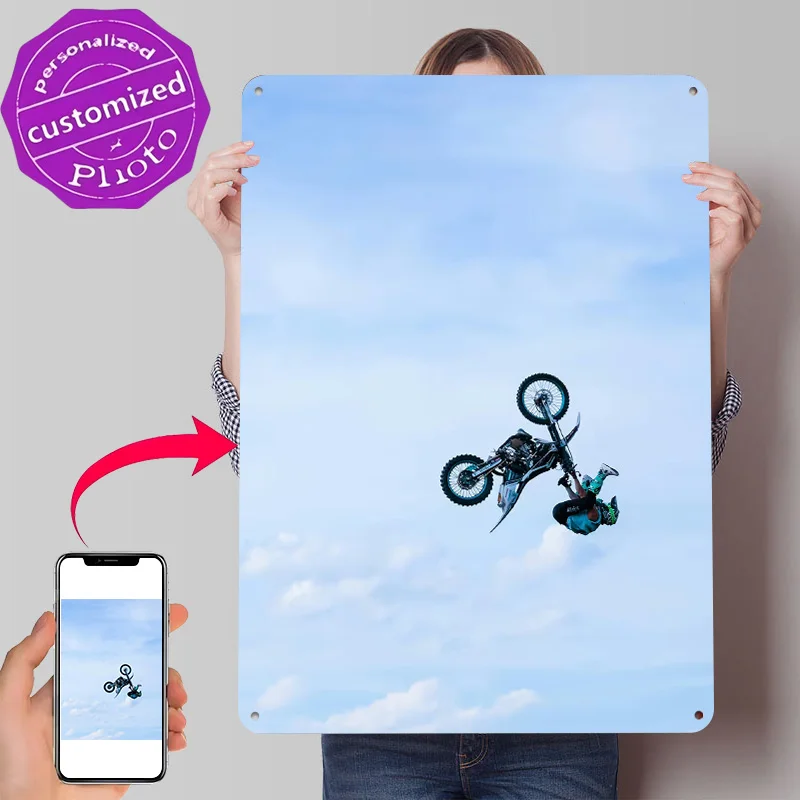 Motocross Freestyle Trick in the Sky 3D Printed Texture Poster Personalized Wall Art Retro Metal Tin Signs for Decoration Garage