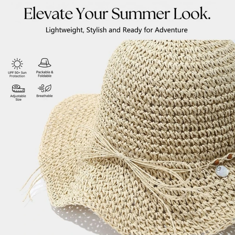 Handworks Paper Straw Summer Hat For Women Light weight Wide Border Sun Hat For Outdoor Activity