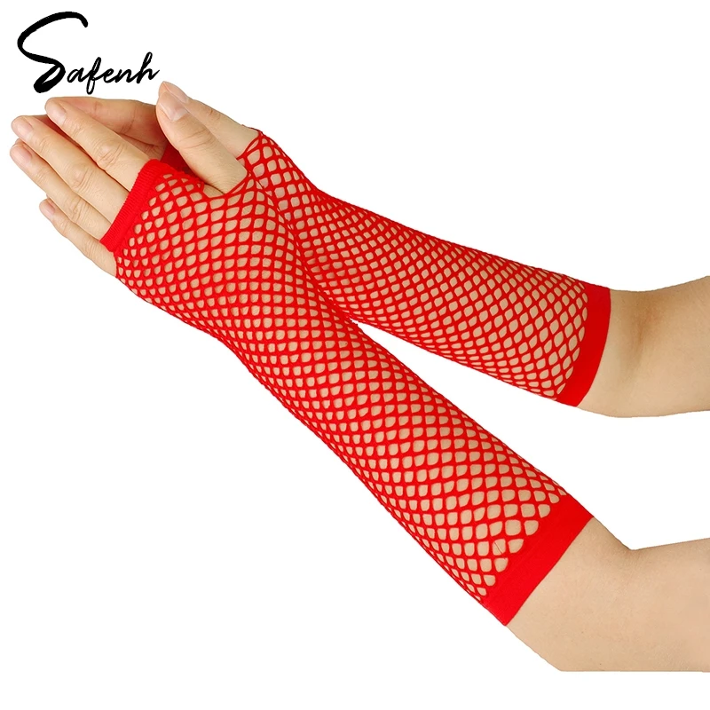 1Pair Women Hollow Long Fishnet Net Gloves Fingerless Mesh Gloves Punk Rock Fancy Night Club Party Arm Warmer Gloves Sexy Gloves