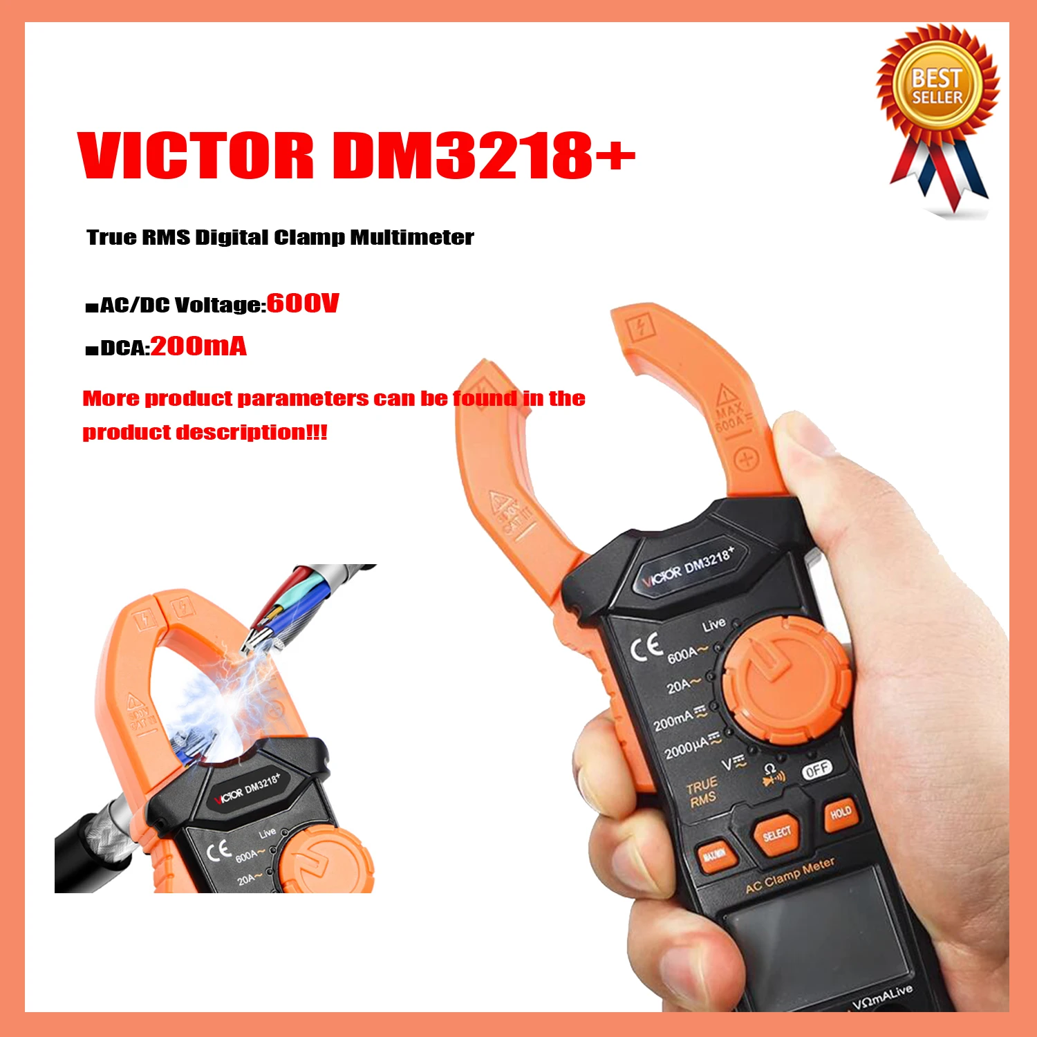 

VICTOR DM3218+ New Product True RMS Digital Clamp Multimeter Auto Range Clamp size 30mm AC DC 600V 600A Live wire Clamp Meters