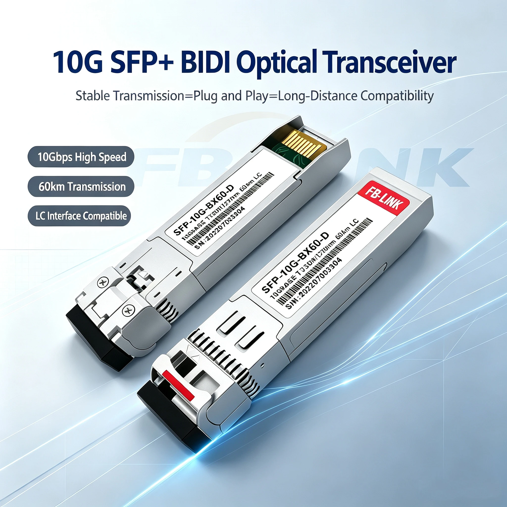 Transceiver Optique Simplex LC Monomode 10G BIDI SFP+ 60KM pour Mikrotik Ubiquiti Cisco - Module Fibre Optique TX1270/RX1330