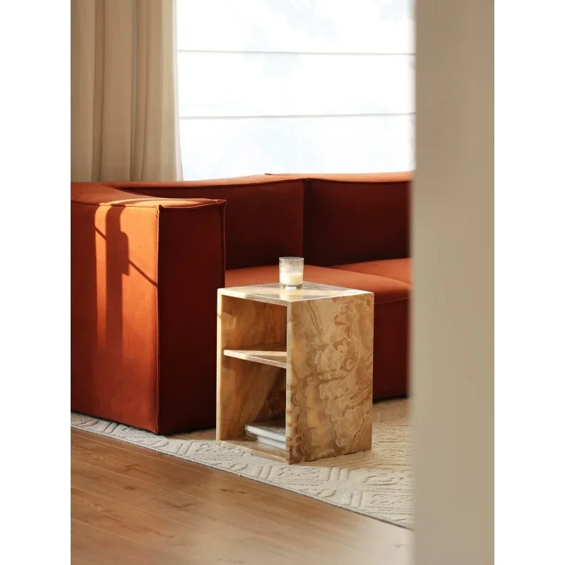 Natural Persian jade marble coffee table, French-style corner table, square bedside cabinet, room stone, luxurious and elegant.