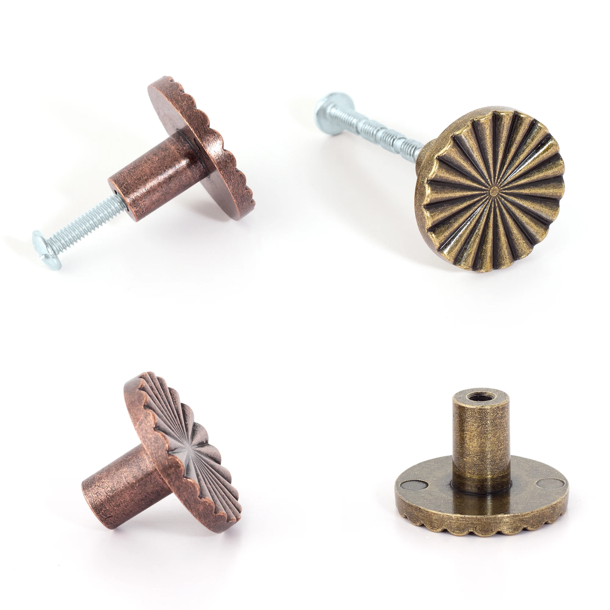 4pcs Antique Bronze & Copper Drawer Knobs Vintage Round Pull Furniture Wooden Doors Handle for Kitchen Cabinet Cupboard Closet