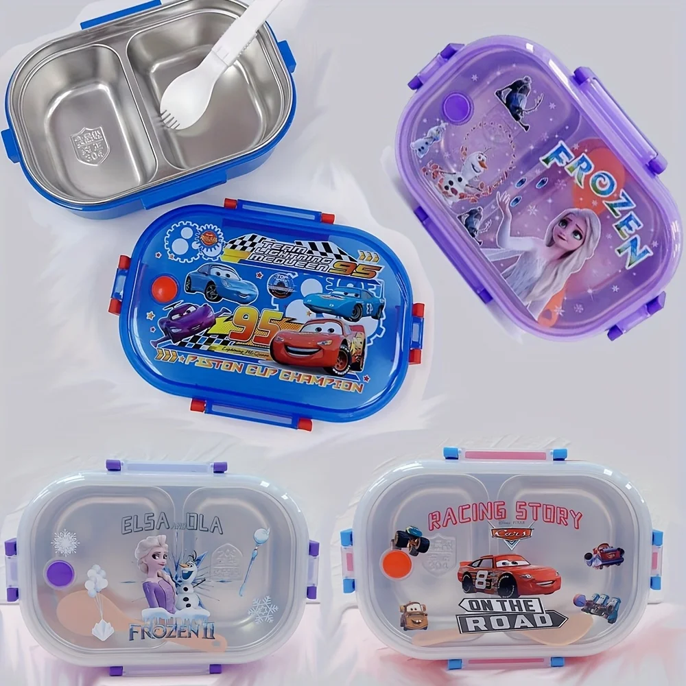 Lonchera térmica de acero inoxidable de Disney Princess Elsa McQueen, lonchera tipo bento de dibujos animados, complemento para el hogar, para la escuela, viajes y trabajo