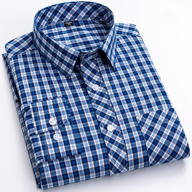 Camisa a cuadros de manga larga para hombre, ropa informal de alta calidad, suave y fina, 100% algodón, para negocios, talla grande 6XL-7XL-8XL, otoño y primavera