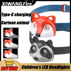 XIWANGFIRE Children's Exploration Headlamp Cute LED Fox Raccoon Shaped Lamp TYPE-C Rechargeable Portable Outdoor Waterproof Tool