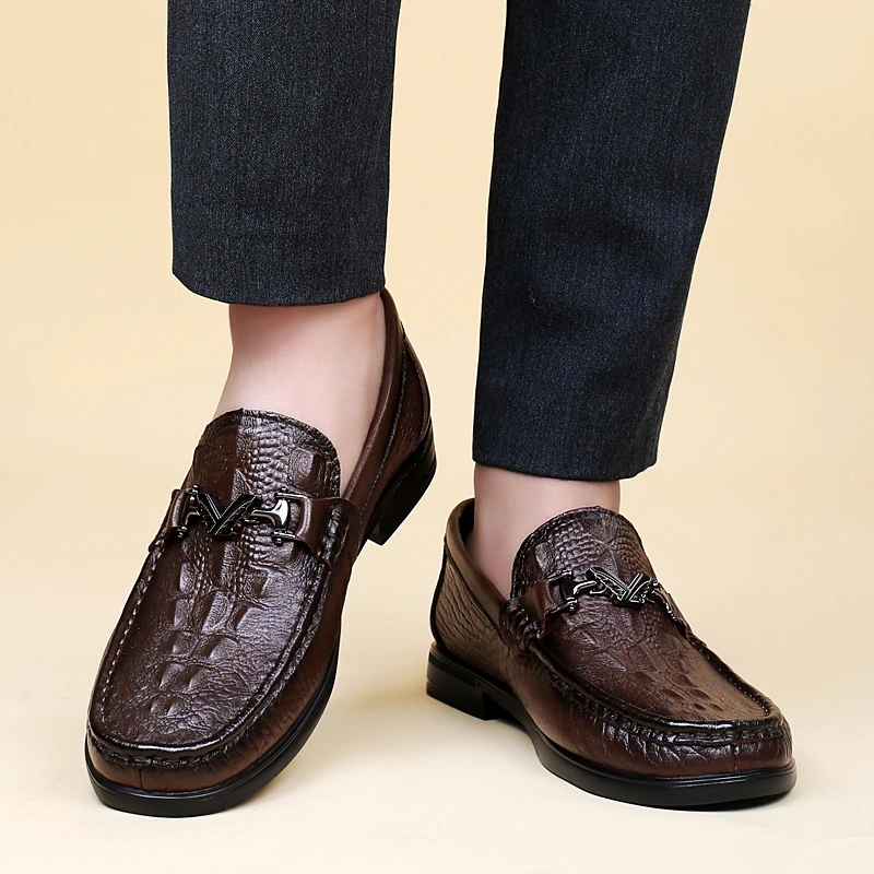 

Высококачественные дышащие лоферы с круглым носком, модные брендовые мужские удобные повседневные туфли из воловьей кожи с крокодиловым узором
