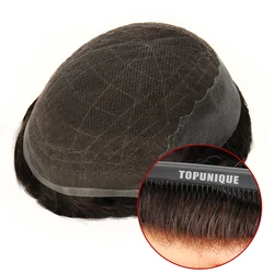 Beeos Q6 Lace Toupee Men Human Hair Male Wig Swiss Lace Front Wig With Pu Men Hair Replacement System Protesis Capilar Hombre