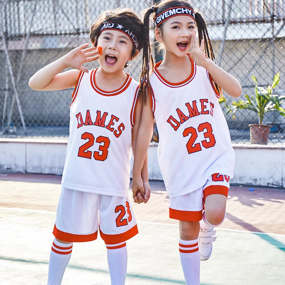 Children Basketball Jersey Suit Boy Girl 2023 Summer Sleeveless Vest & Shorts Quick-dry School Class Basketball Uniform Outfit