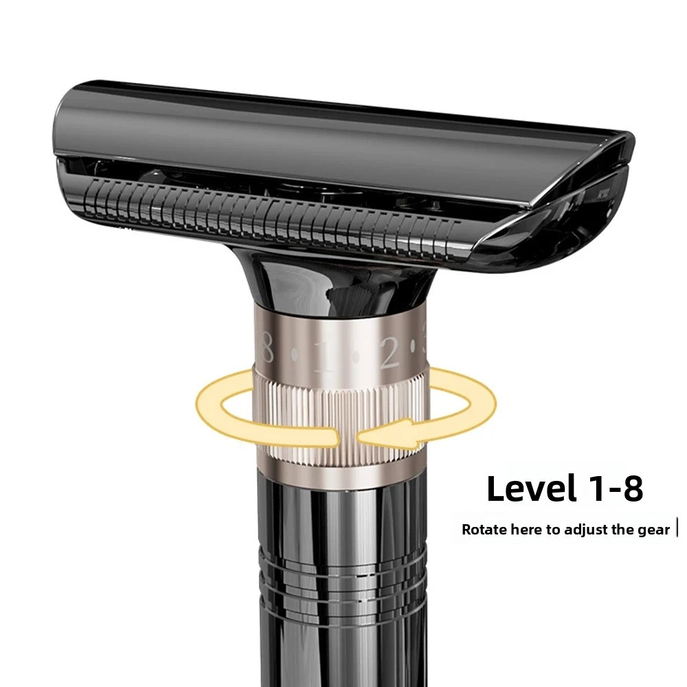 Adjustable Double Edge Safety Razor for Men 1-8 Levels Adjustable Wet Shaving Razor Polished Black Metal Non-Slip Handle Razor view 3