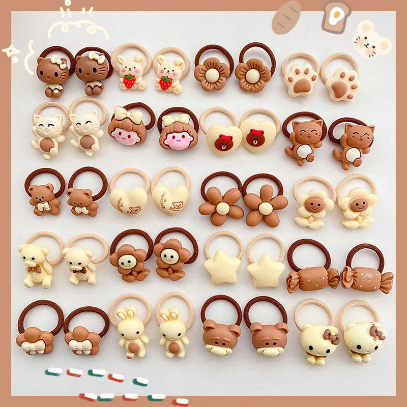 

10Pcs/Set Girls Cute Flowers Little Bear Rubber Bands Elastic Hair Bands Kids Ponytail Holder Scrunchie Fashion Hair Accessories