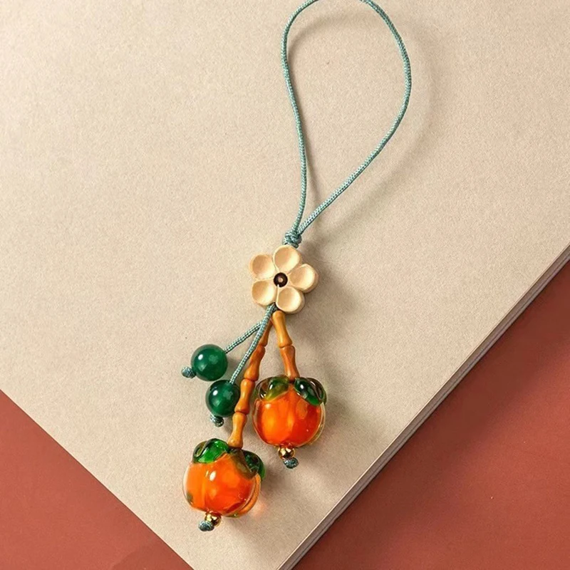 Little Cute Wall Hanging Decoration Desktop Suitcase Phone Car Key Pendants Embellishment Simulated Persimmon Plant Leaves