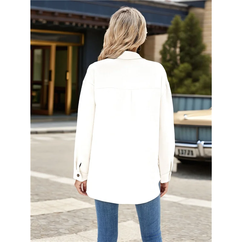 

NEW-Womens Long Sleeve Button Down Shirts Oversized Collared Drop Shoulder Work Tops Textured Loose Blouse
