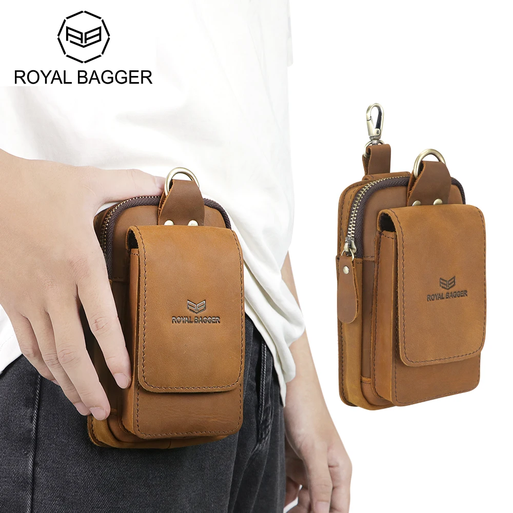 

Royal Bagger Retro Outdoor Travel Waist Bags, Vertical Genuine Leather Phone Bag, Men's Fancy Pack for Daily Use 1937